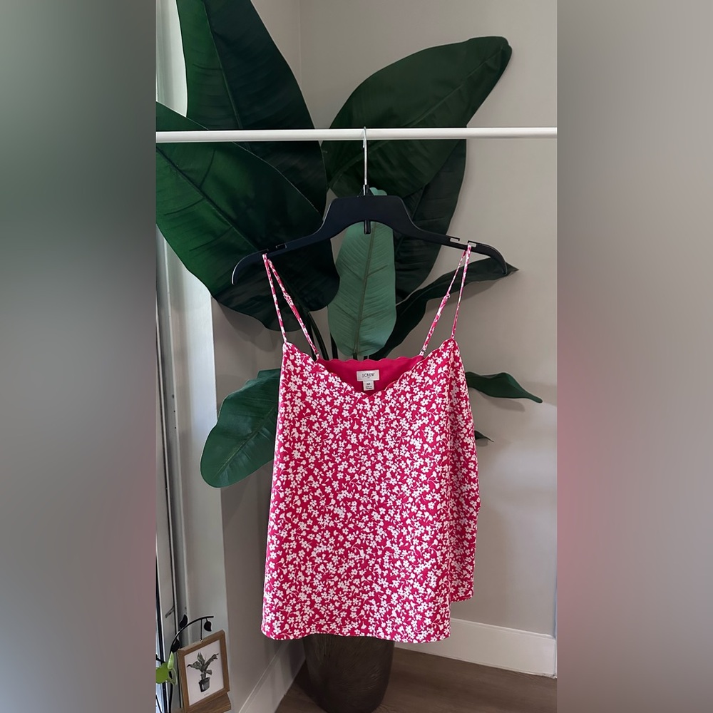 J. Crew Factory Red Floral Printed Scalloped Cami Top